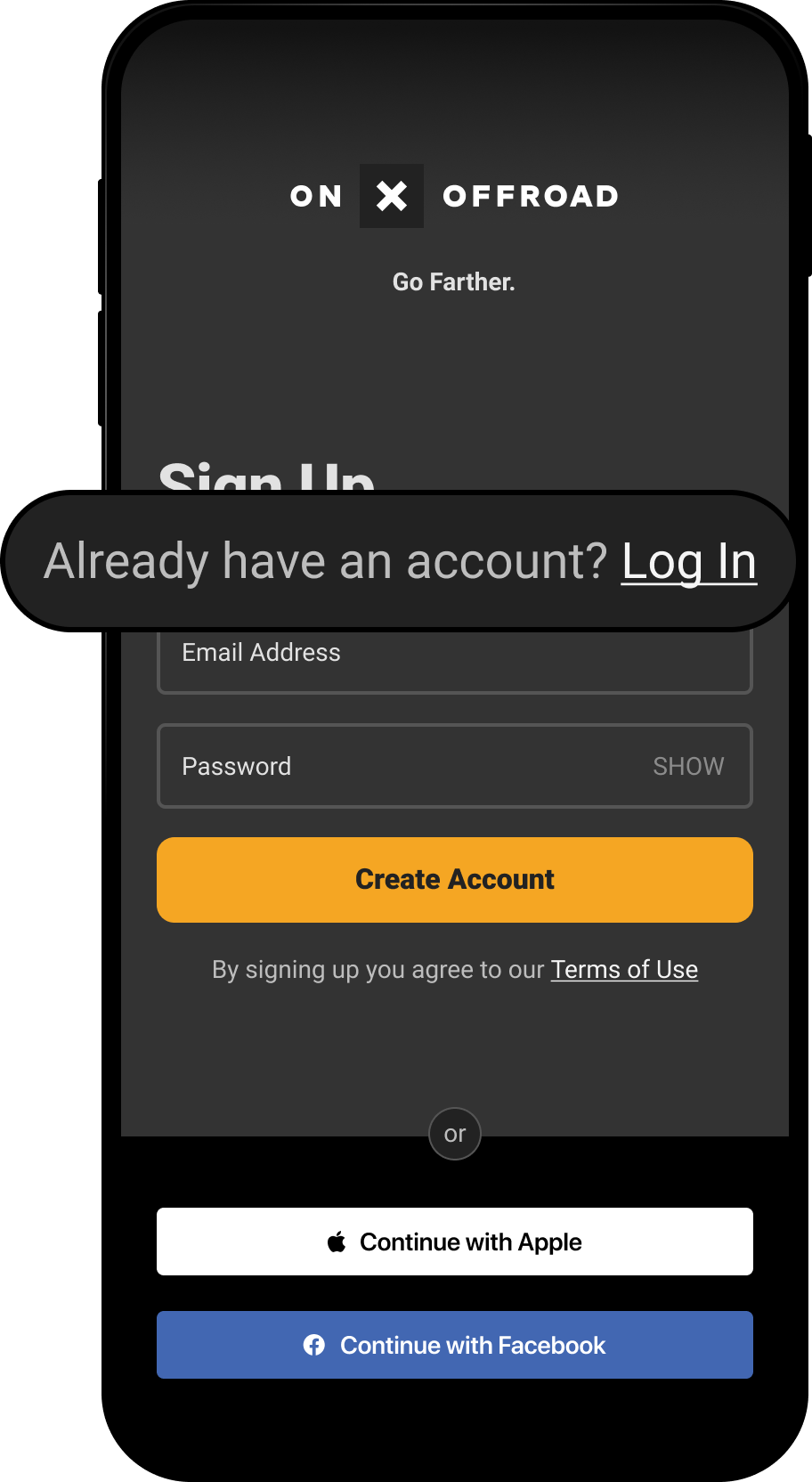 Already have an account Sign Up Offroad App.png