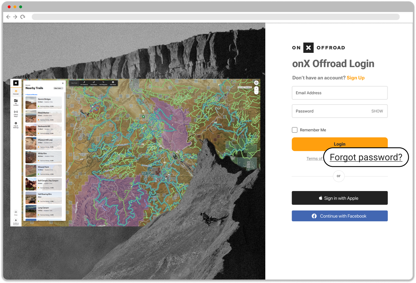 Resetting your password onX Offroad