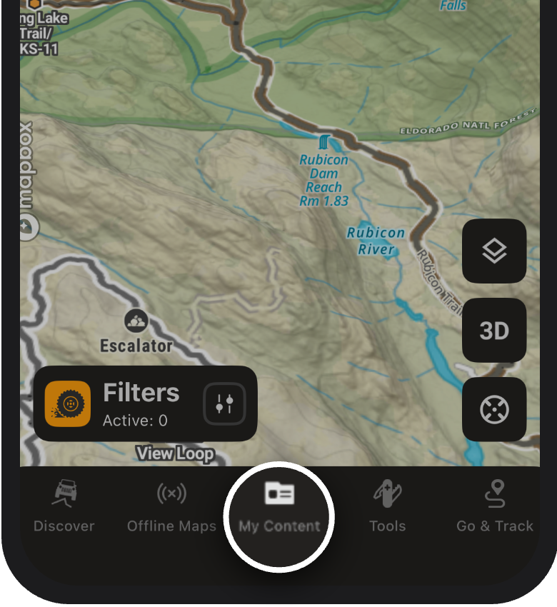 My Content button in the onX Offroad App navigation bar