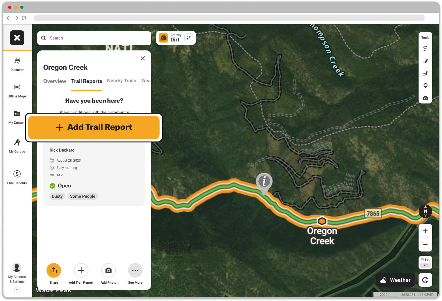Add Trail Report Trail Reports tab Map Query Guided Trail Offroad Web.png