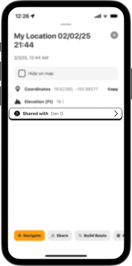 Shared with option in the Markup info card in the onX Offroad App