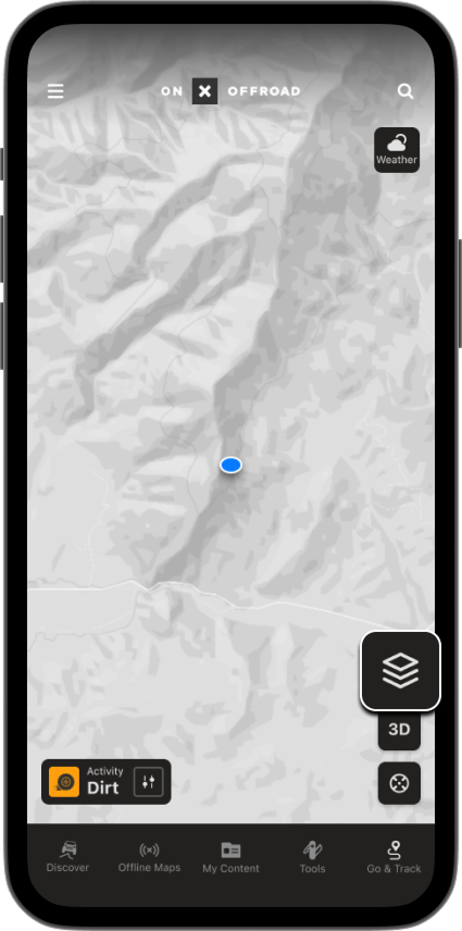 Layers button on the onX Offroad App map screen